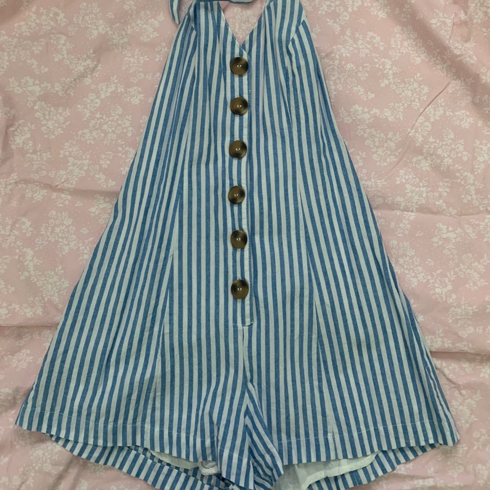 🌊blue halter neck striped romper🌊